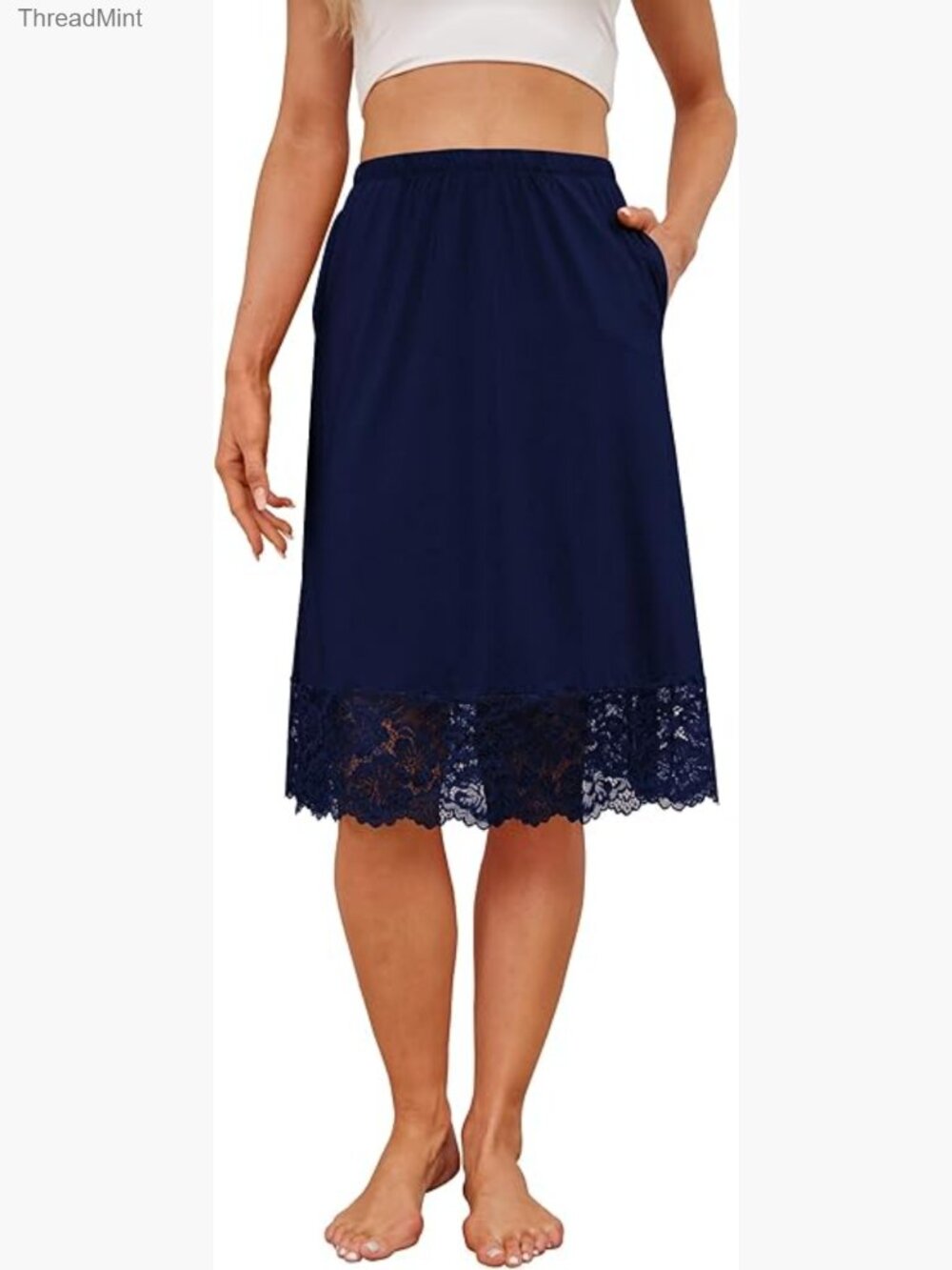 Midi Lace Slip Skirt Half Slip Satin Skirt for Women Silky Non Cling